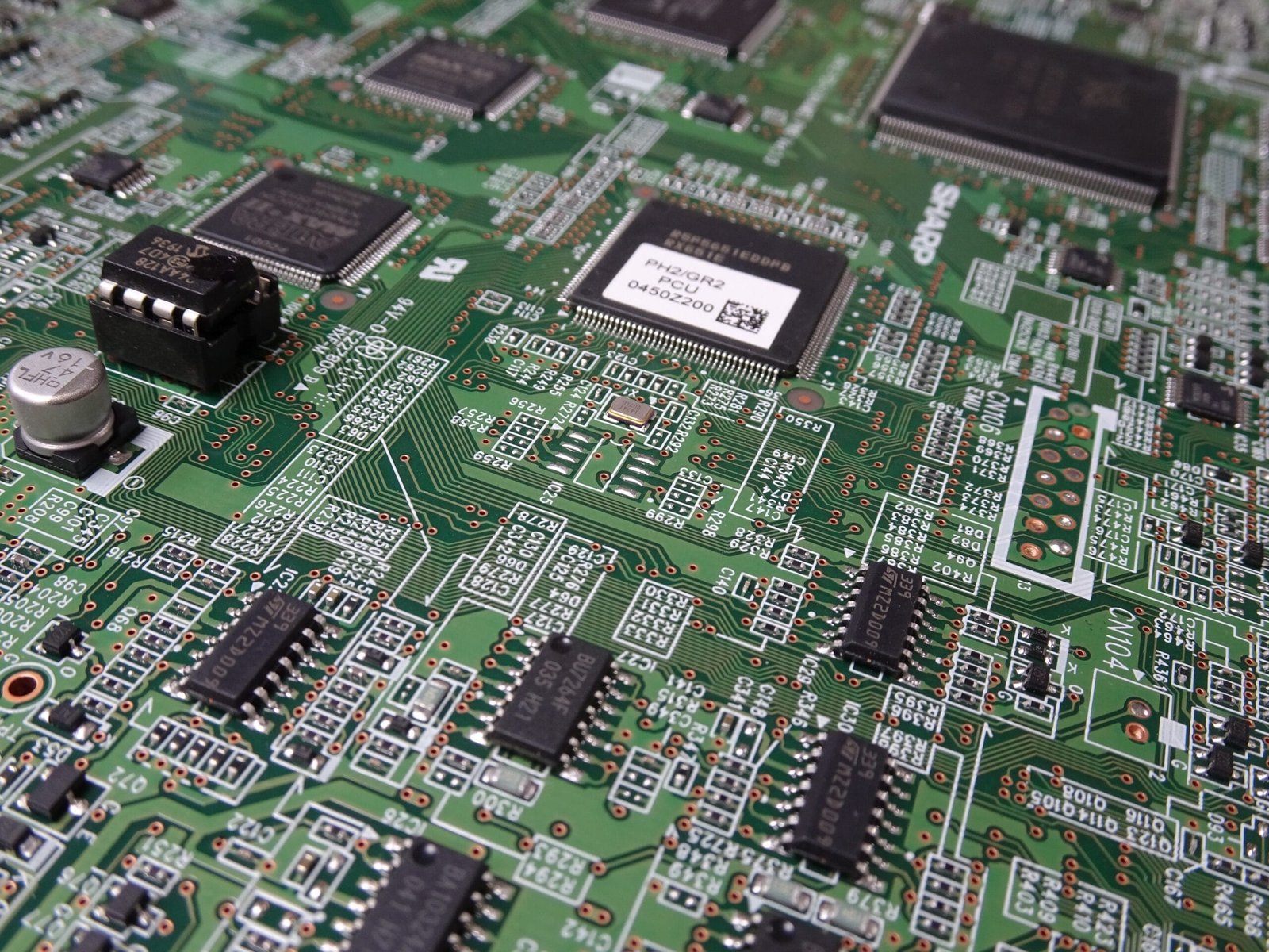 a close up of a printed circuit board